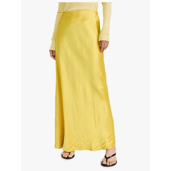 Vince Yellow Shiny Satin Bias Cut Maxi Skirt Sz S Y2K Party Festival Club - Picture 1 of 7